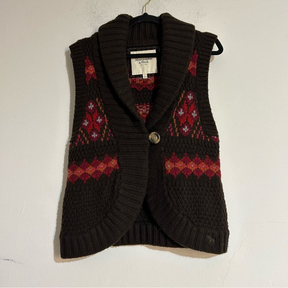 Vintage Abercrombie & Fitch Y2K Fair Isle Chunky Knit Wool Blend Sweater Vest